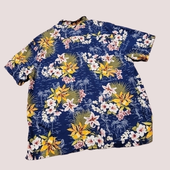 SADDLEBRED Blue Hawaiian Aloha Shirt Wahine Hula Hibiscus Sz XL Floral T14 - Picture 2 of 7